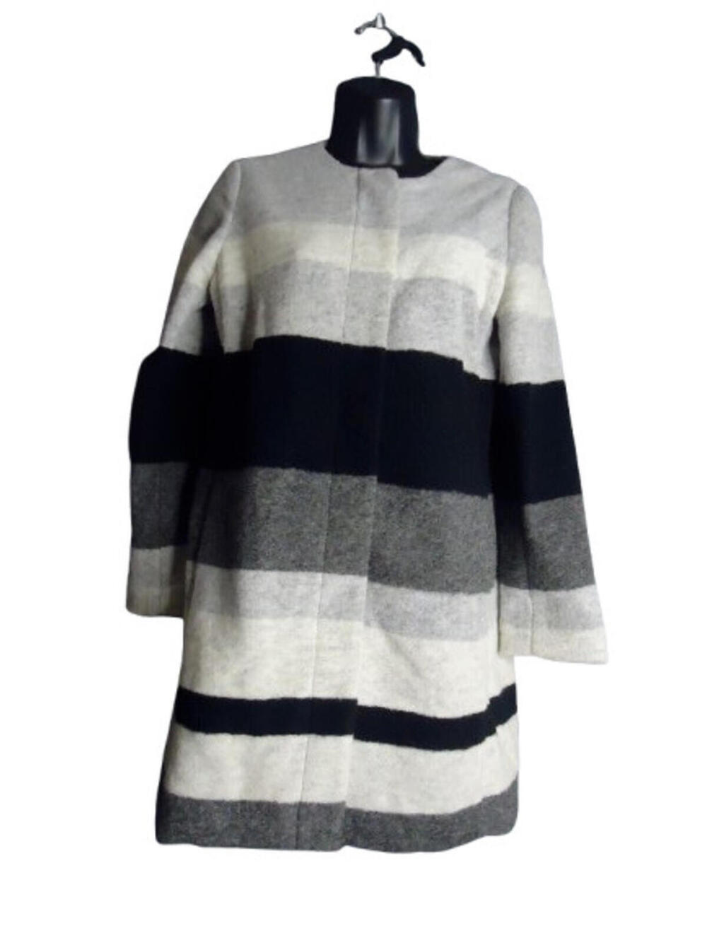 Talbots Color Block Wool Blend Longline Cardigan Coat Petite Black White Grey